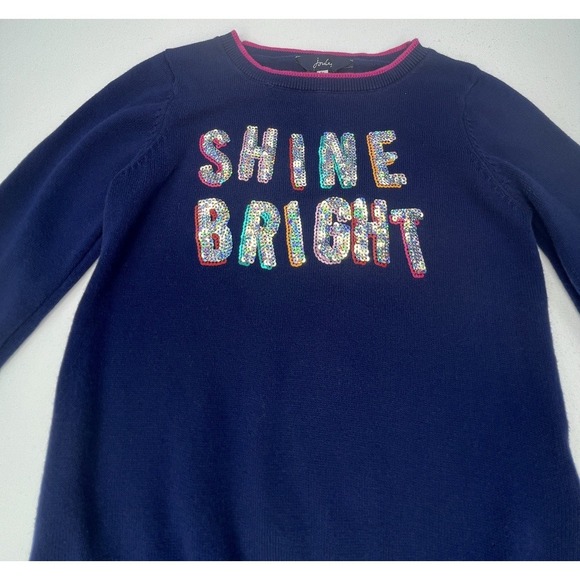 Joules Navy Sweater with Sequins Girls Crew Neck Size 5 School Party Colorful - Picture 6 of 7